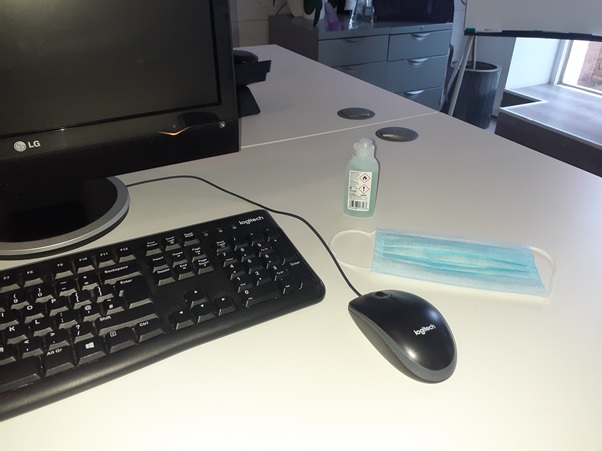 desk with mask